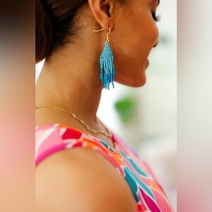 Azure & Blue Beaded Pyramid Drop Earrings